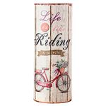 Rebecca Mobili Umbrella Rack Umbrella Holder Canvas Beige Round Life is Riding Retro Entrance Hallway - 49 x 20 x 20 cm (H x W x D) - Art. RE4760