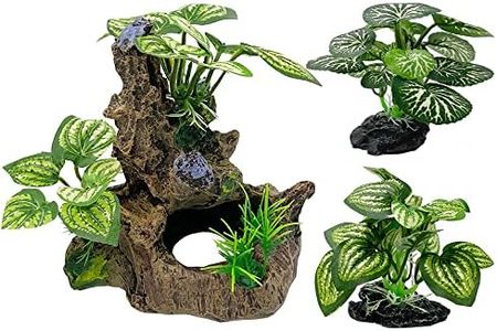 Aquarium Plants Fish Tank Decorations Fish Cave Plastic Artificial Plant Goldfish Waterscape Fish Hides Snake Tank/Reptiles Plants (A-3pcs Set)