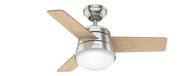 HUNTER FAN Finley, 36 inch, Indoor Ceiling Fan with Light and Handheld Remote, Brushed Nickel Finish, 3 Reversible Blades in American Walnut and Natural Wood, Ideal for Summer or Winter, Model 50643