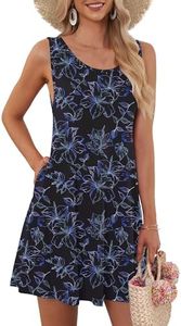 AUSELILY Women's Summer Dress Sleeveless Floral Mini Dresses with Pockets Bohemian Dress 2025 New Blue Leaf Black S