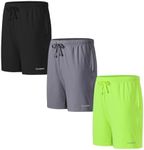 MUEBAIRES Mens Lightweight Workout Comfortable Shorts Drawstring Waistband Shorts with Deep Pockets GreenBlackPurple L