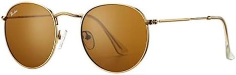 Pro Acme Small Round Sunglasses for Women Men Classic Crystal Glass Lens Retro Circle Metal SunGlasses,50mm (Crystal Brown Lens)