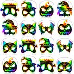 RICEDUO 36 Pcs Halloween Rainbow Scratch Mask Art Craft Kit, Bat Witch Pumpkin Pirate Spider Pirate Rainbow Scratch Mask for for Halloween Party Classroom Decorations