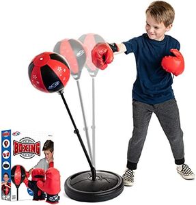 NSG Punching Bag and Boxing Gloves Set for Kids - Freestanding Base Punching Ball with Spring Loaded Height Adjustable Stand, Junior Boxing Gloves, and Hand Pump - Ages 3+