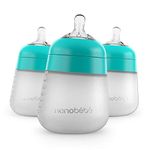 Nanobebe Flexy Silicone Baby Bottles, Anti-Colic, Natural Feel, Non-Collapsing Nipple, Non-Tip Stable Base, Easy to Clean - 3-Pack, Teal, 270ml