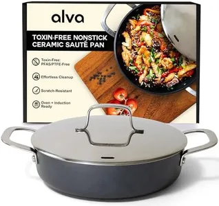 Alva Maestro Ceramic Nonstick Saute Frying Pan Skillet with Lid Non Toxic Oven Safe 9.5" PFAS, PFOA & PFTE Free, for Cooking Pan Set, Induction Safe, Add to Your Pots and Pans Set Cookware