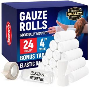 Premium Gauze Rolls - (24 Pack) - 4" x 4.1yd Breathable Rolled Gauze - Individually Wrapped + Bonus Tape - First Aid Conforming Gauze Wrap Roll for Wounds
