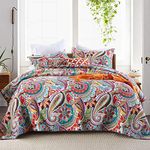 Autumn Dream Cotton Jacquard Bedspread Quilt Sets, Reversible Coverlet Sets, Gorgeous Paisley Pattern Floral Bedspreads and Comforters, King Size(3 Pieces)