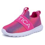 Nautica Girls' Slip-On Sneaker - Athletic Running Kids' Shoe for Walking, Running, Tennis, and Sports (Toddler/Little Kid), Bright Pink Rainbow, 8 US Toddler