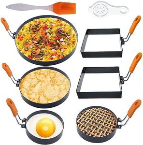 6 Pack Large Egg Rings for Frying Egg,8" Large Omelet Ring,6" Pancake Ring,4" Round & Square Egg Ring,Non-stick Stainless Steel Crumpet Ring English Muffin Ring Shaper Cake Ring with Silicone Handle