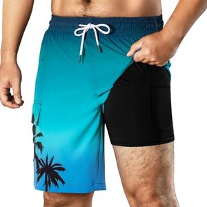 BRISIRA Mens Swim Trunks 9 Inch Compression Liner Long Board Shorts Swimwear Bathing Suit Anti-Chafe Quick Dry Cargo Pocket