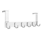 Anjuer Over The Door Hook Hanger, Heavy-Duty Storage for Coat, Towel, Bag, Robe - 6 Hooks, Aluminum, Brush Finish (Silver)