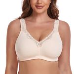 Ayigedu Women's Wireless Plus Size Lace Comfort Cotton Bra Full Coverage Unlined Minimizer Bra 36A Beige