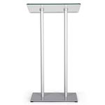 M&T Displays Tempered Clear Glass Conference Podium Stand Silver Aluminum Body and Base 43.9 Inch Height Floor Standing Lectern Pulpit Desk for Classroom Church