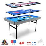 HLC 5-in-1 Multi-Sports Game Table,5FT Folding Combo Pool/Snooker Multi Sports Game - Billiard Table, Hockey Table, Table Tennis Table, Shuffle board and Bowling, For Kids and Adults