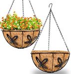 DOKIMIYA Metal Hanging Planter Basket Flower Pot with Coconut Coir Liner Plant Holder for Indoor Outdoor Balcony Home Garden Decor Butterfly Pattern, 12 Inch, 2 Pack