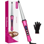 Hair Curling Wand 13-25mm Tapered Hair Curler Ceramic Tourmaline Curling Iron for Long and Shoulder Length Short Hair Dual Voltage Professional Styling Curl Barrel with LCD Display (Rose Red + Silver)