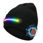 MISERWE Music Dance Light Beanie Hat, Unisex Rechargeable Headlamp Beanie with 20 LED Lights and Detachable Mic, Wireless Music Beanie Hat for Men Women Black