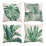 Set of 4 Green Plants Throw Pillow Covers 18x18 Inch / 45x45 cm 4 Pack Spring Summer Cushion Covers Tropical Plants Pillow Cases Outdoor Sofa Couch Home Bed Decorations (18 by 18)