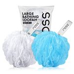 Ross Large Bath Loofah Sponge Scrubber Exfoliator for High Lather Cleansing (White and Blue)