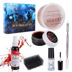 MEICOLY SFX Makeup Kit Scars Wax Halloween Special Effects Stage Fake Wound Moulding Skin Wax(1.67Oz) with Spatula, Black Stipple Sponge,Scab Coagulated Blood Gel(1.06Oz),5ml Castor Sealer,01