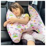 OHAANYY Travel Pillow for Kids, Travel Pillow, Car Sleeping Pillow Neck Pillow for Long Journeys, Removable H-Shaped Pillow with Safety Belt Travel Pillow for Adults and Children (Rosa)