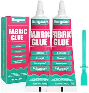 Colle pour tissus, 70ml claire et permanente, lavable, pour tous types de tissus : coton, flanelle, denim, polyester, réparation de poupées, sèche en 24 heures et résistante à l'eau (140ML)