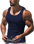 FLLSGT Mens Muscle Tank Tops Gym Sleeveless Bodybuilding Shirts Training Workout Muscle Shirts Big and Tall (Navy Blue Small)