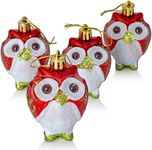 Ornativity Glitter Christmas Owl Ornaments - Snowy Glitter White and Red Animal Owls Christmas Tree Decor Holiday Ornament Decorations - 4 Birds 3"