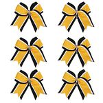 8 Inch 3 Colors 3 Layers 6 Pcs Cheerleader Bows Jumbo Cheerleading Bows Hair Elastic Hair Tie for High School College (Black/White/Yellow gold)