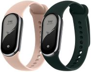 kwmobile Straps Compatible with Xiaomi Mi Band 8 / Mi Band 9 Straps - 2x Replacement Silicone Watch Bands - Dark Green/Dusty Pink