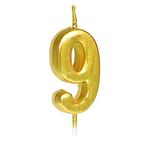 HiPPITY HOP The party collective Wax Number 9 Golden Cake Unscented Candle Topper For Birthday, Anniversary