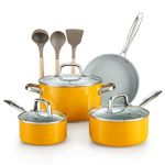 Cook N Home Pots and Pans Set Non Stick, 10-Piece Hard Anodized Nonstick Healthy Ceramic Cookware Set, Induction Cookware Cooking Set with Stay-Cool Handles, Nylon Kitchen Utensils, Yellow