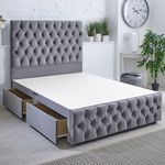 ComfoRest - Elegant 4FT6 Double Divan Bed Base with Headboard and 4 Drawers – Durable Double Bed Divan Base with Storage – Practical Divan Bed Frame for a Modern and Organised Bedroom (Grey Plush)