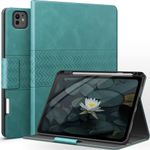 AUAUA Case for iPad Pro 11 Inch Case (M4) 2024, Built-in Pencil Holder, Fully Supports Pencil Pro and Pencil (USB-C), Auto Sleep/Wake Function PU Leather iPad Pro M4 11'' Case (Green)