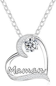 GUOYU Cadeau Fete des Meres, Cadeaux Maman Collier Maman Femme, Cadeaux Fête des mères pour Maman,Cadeaux Noël pour Maman,Cadeau d'anniversaire Femme (Argent) (1)