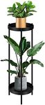 2 Tiers Metal Plant Stand 80CM High Flower Pots Shelf Indoor Outdoor Planter Holder Garden Rack Storage,Black