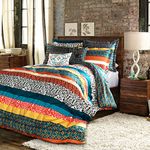 Lush Decor Comforter Bedding Colorful Pattern Bohemian Style Reversible 7 Piece Set, Polyester, Turquoise & Tangerine, Full/Queen