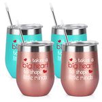 GINGPROUS 4 Pack Teacher Appreciation Gifts in Bulk, Birthday Christmas Teacher Gifts for Teachers Women, It Takes a Big Heart Wine Tumbler Set, 12 Oz Stainless Steel Wine Tumbler with Lid, 2 R 2M