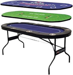 POKERPAL 8 Player Poker Table with 2 Interchangeable Game mats, Texas Holdem Poker and Blackjack, Collapsible Casino Table with Padded Rails and XXL Cup Holders for Wine and Whiskey Glasses, (71 in)