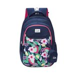 Genie Sweetpea Backpack for Girls, 17" Cute, Colourful Bags, Water Resistant and Lightweight, 3 Compartment with Happy Pouch, 27 Liters, Nylon Twill, Navy Blue, Navy Blue, 17 inch, Casual