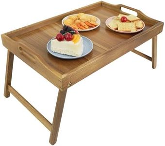 Utoplike Acacia Large Bed Tray Table for Eating, Breakfast Tray Large with Folding Legs, Wood Serving Trays for Laptop Working