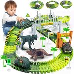 Dinosaur Race Track Toys,Create A Dinosaur World Road Race for Kids Toys,Flexible Track Playset and 2 Cool Dinosaurs Car for 3 4 5 6 7 8 Year Old Boys Girls Gift