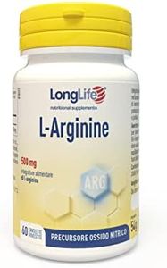 LongLife® L-Arginine | Arginina HCL 500mg per capsula | Precursore ossido nitrico (NO) | Metabolismo muscolare, vigore e resistenza alla fatica | Fino a 2 mesi di trattamento | Vegano e senza glutine