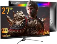 XGaming 27 inch Gaming Monitor, QHD 2560 * 1440p, 144Hz/165Hz 98% sRGB, 1ms, FreeSync, Dual HDMI&DisplayPort, Built-in Speakers and LED Rainbow Light, Frameless IPS Screen, VESA Mountable, Black