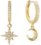 Ana Luisa Celeste Crescent Moon Huggie Hoops - 14K Gold Plated - Sparkling Celestial Earrings with Cubic Zirconia - Hypoallergenic, Water-Resistant & Tarnish-Free, Star and Moon Charm Earrings