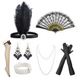 iHUFeather 1920s Flapper Accessories Gatsby Costume Accessories Set 20s Flapper Headband Pearl Necklace Gloves