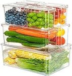 Ulrikco 7 Pack Fridge Organizer Stackable Refrigerator Organizer Bins with Lids, Clear Plastic Fridge Storage Containers, BPA-Free Kitchen Freezer Storage Bins for Food, Fruits, Vegetable