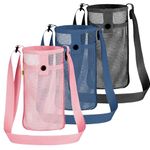 3Pcs Water Bottle Holder, Mesh Water Bottle Pouch Sleeve Carrying Pouch Bottle Holder with Adjustable Shoulder Strap for Outdoor Camping Hiking Gym Walking Sports