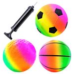 BLLREMIPSUR 3 Pcs Toddler Sports Ball Set with Pump, Inflatable Football Basketball Rainbow Ball Outdoor Playground Garden Bouncy Beach balls for Kids Children Boys Girls Christmas Birthday Gift